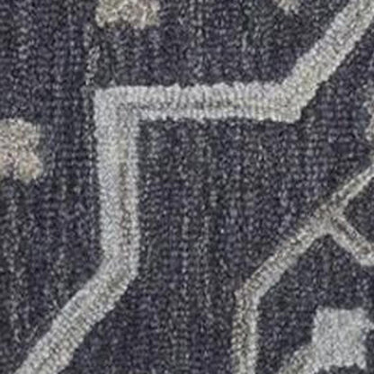 2' X 3' Blue Gray And Charcoal Wool Floral Hand Tufted Area Rug