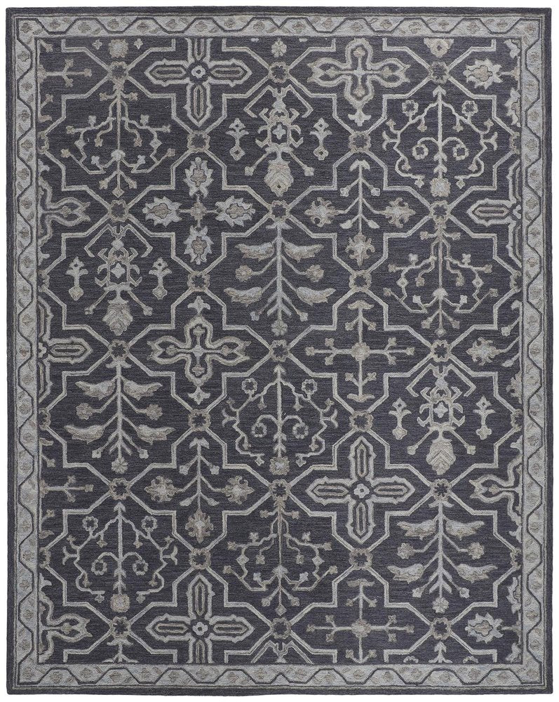 2' X 3' Blue Gray And Charcoal Wool Floral Hand Tufted Area Rug