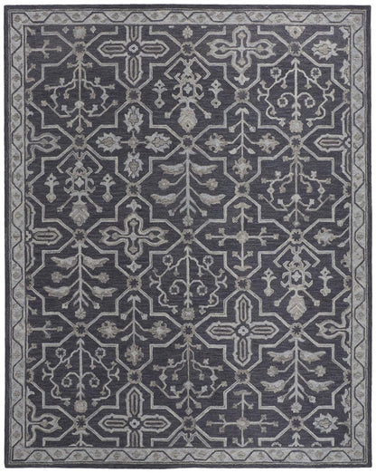 2' X 3' Blue Gray And Charcoal Wool Floral Hand Tufted Area Rug