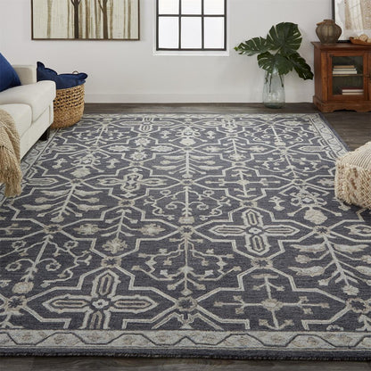 8' X 10' Gray And Taupe Wool Floral Hand Tufted Area Rug