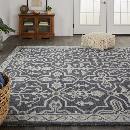 8' X 10' Gray And Taupe Wool Floral Hand Tufted Area Rug