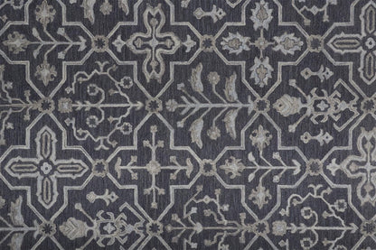 2' X 3' Blue Gray And Charcoal Wool Floral Hand Tufted Area Rug