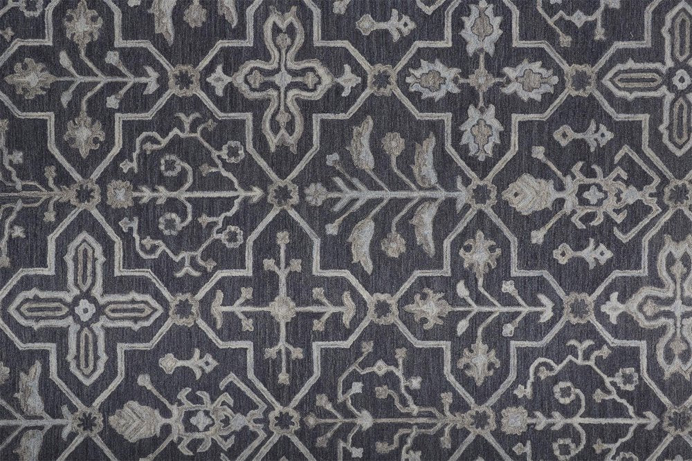2' X 3' Blue Gray And Charcoal Wool Floral Hand Tufted Area Rug