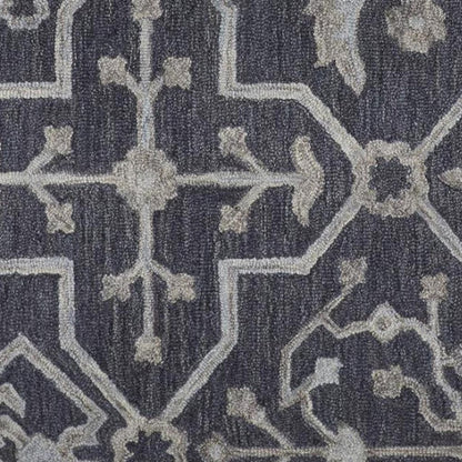 2' X 3' Blue Gray And Charcoal Wool Floral Hand Tufted Area Rug