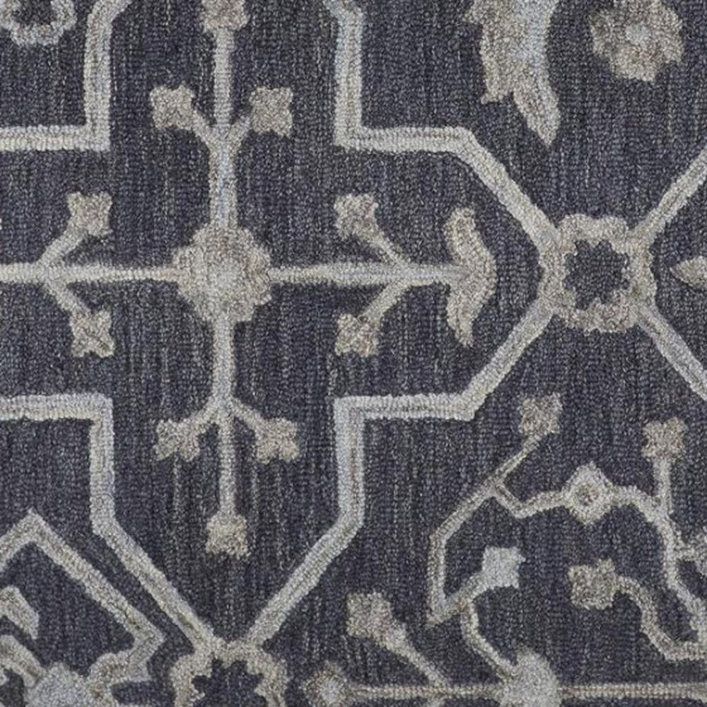 2' X 3' Blue Gray And Charcoal Wool Floral Hand Tufted Area Rug
