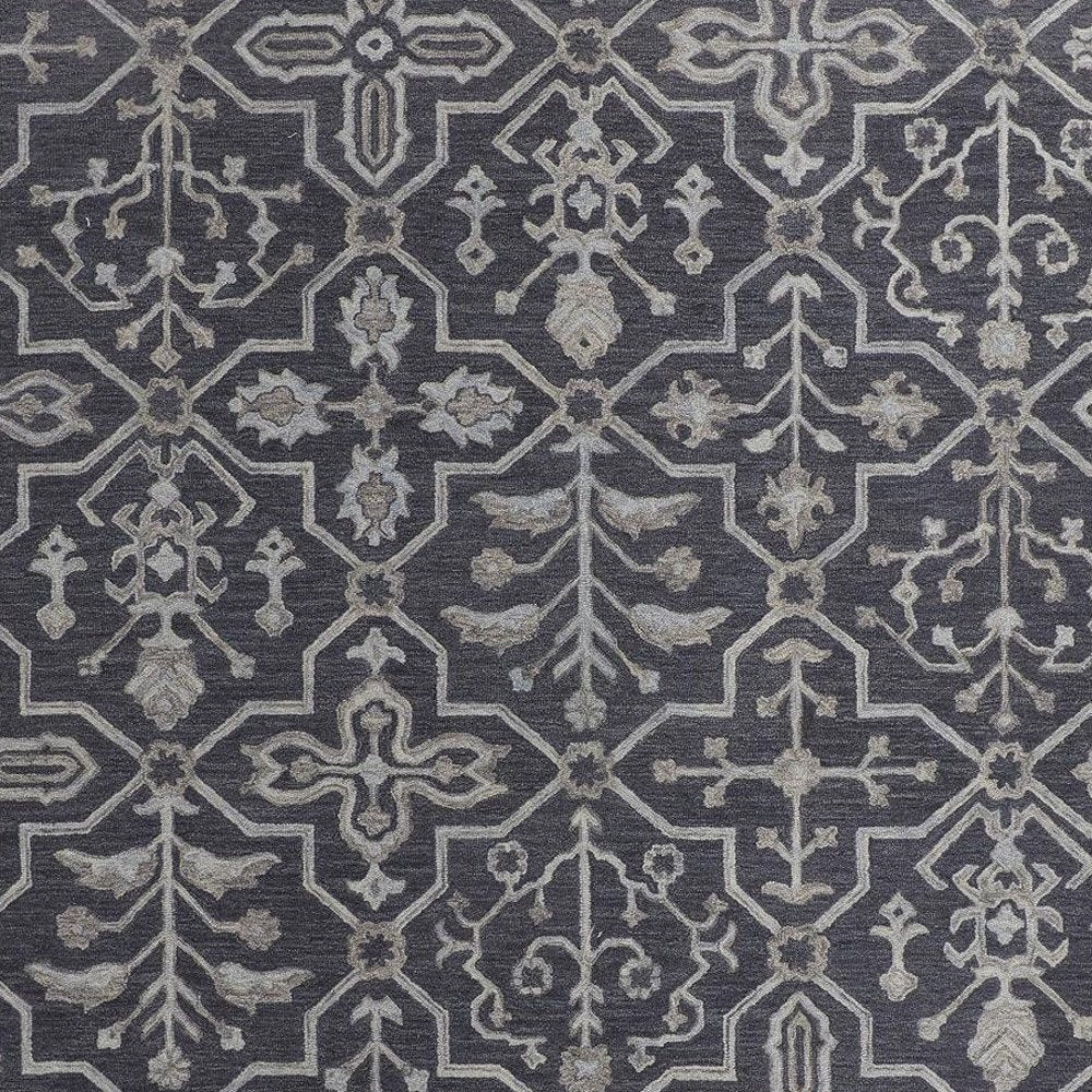2' X 3' Blue Gray And Charcoal Wool Floral Hand Tufted Area Rug