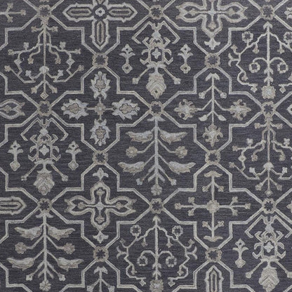 2' X 3' Blue Gray And Charcoal Wool Floral Hand Tufted Area Rug