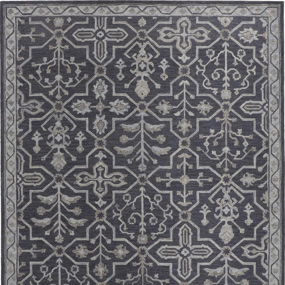 2' X 3' Blue Gray And Charcoal Wool Floral Hand Tufted Area Rug