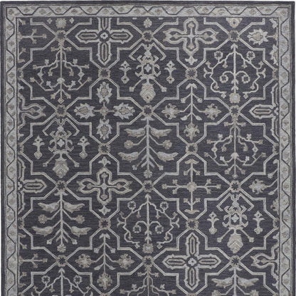 2' X 3' Blue Gray And Charcoal Wool Floral Hand Tufted Area Rug
