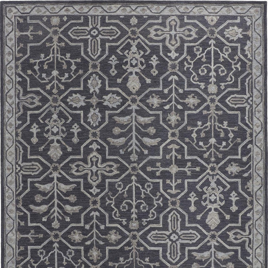 4' X 6' Blue And Gray Wool Floral Tufted Handmade Stain Resistant Area Rug