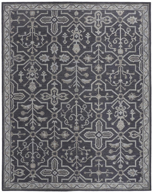 2' X 3' Blue Gray And Charcoal Wool Floral Hand Tufted Area Rug