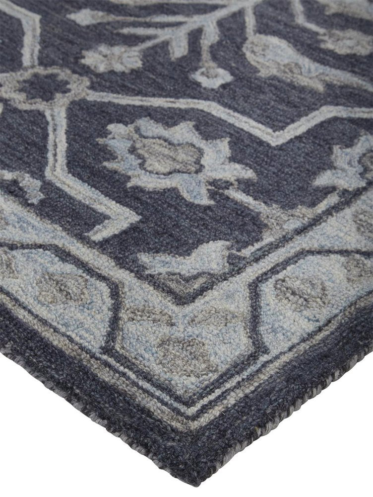 2' X 3' Blue Gray And Charcoal Wool Floral Hand Tufted Area Rug