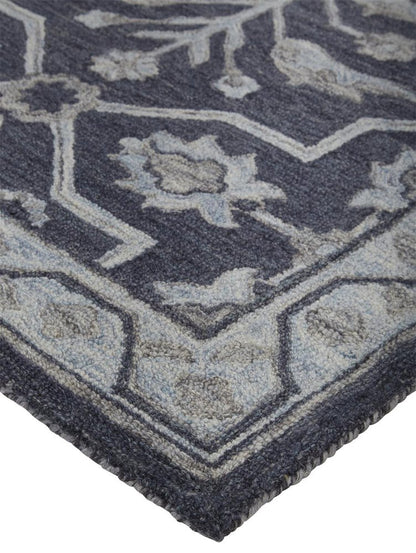 2' X 3' Blue Gray And Charcoal Wool Floral Hand Tufted Area Rug