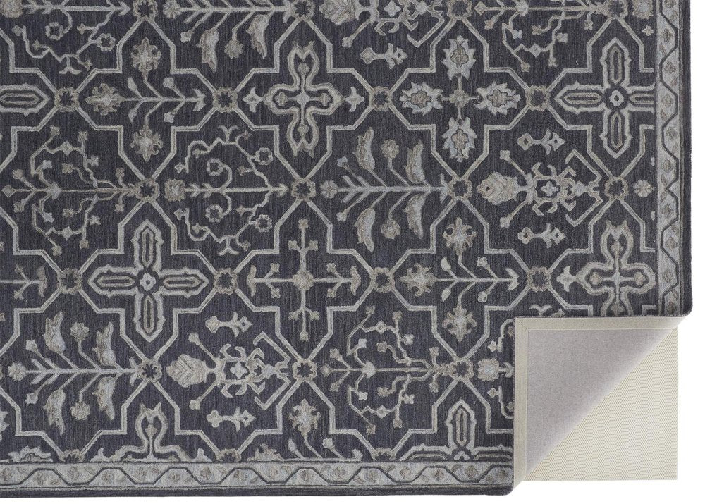 2' X 3' Blue Gray And Charcoal Wool Floral Hand Tufted Area Rug