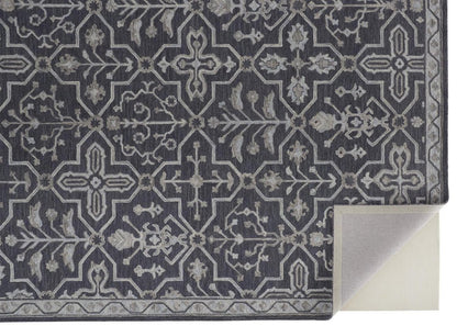 2' X 3' Blue Gray And Charcoal Wool Floral Hand Tufted Area Rug