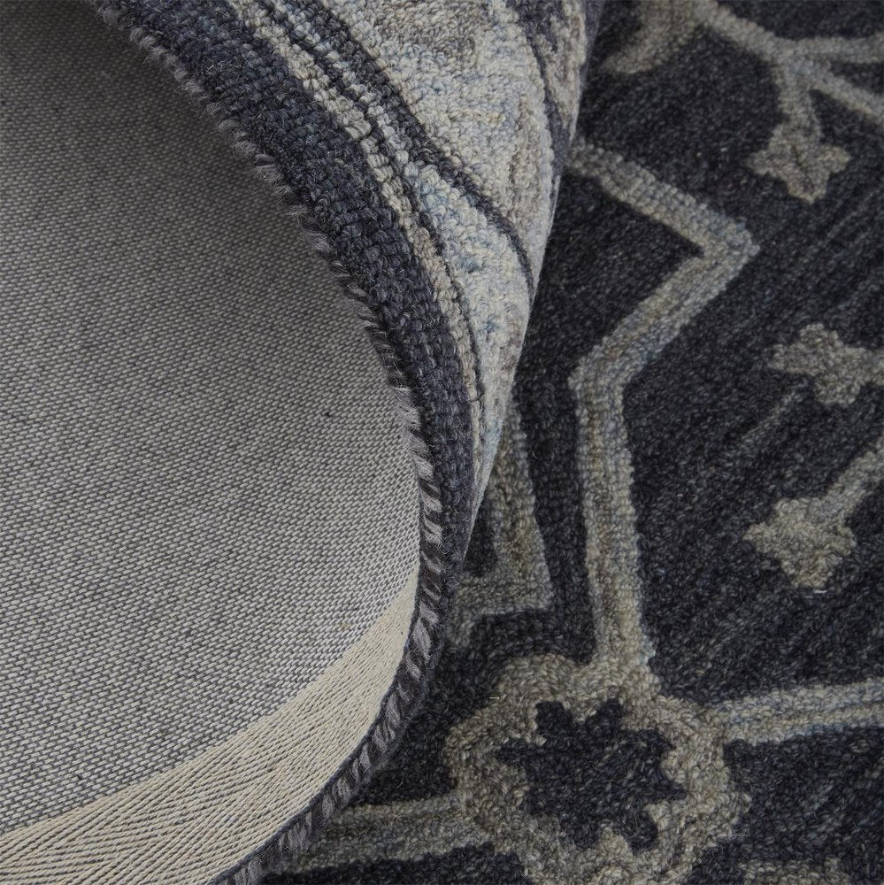 2' X 3' Blue Gray And Charcoal Wool Floral Hand Tufted Area Rug