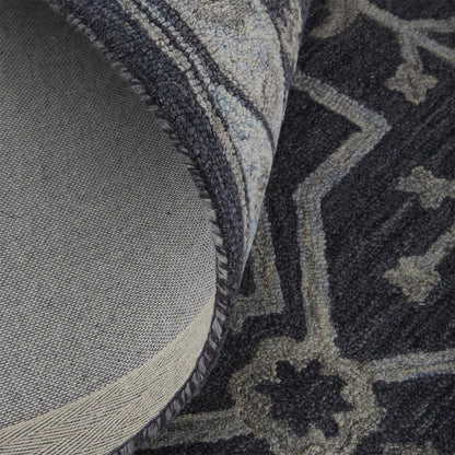 2' X 3' Blue Gray And Charcoal Wool Floral Hand Tufted Area Rug