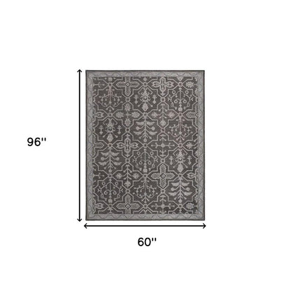 2' X 3' Blue Gray And Charcoal Wool Floral Hand Tufted Area Rug