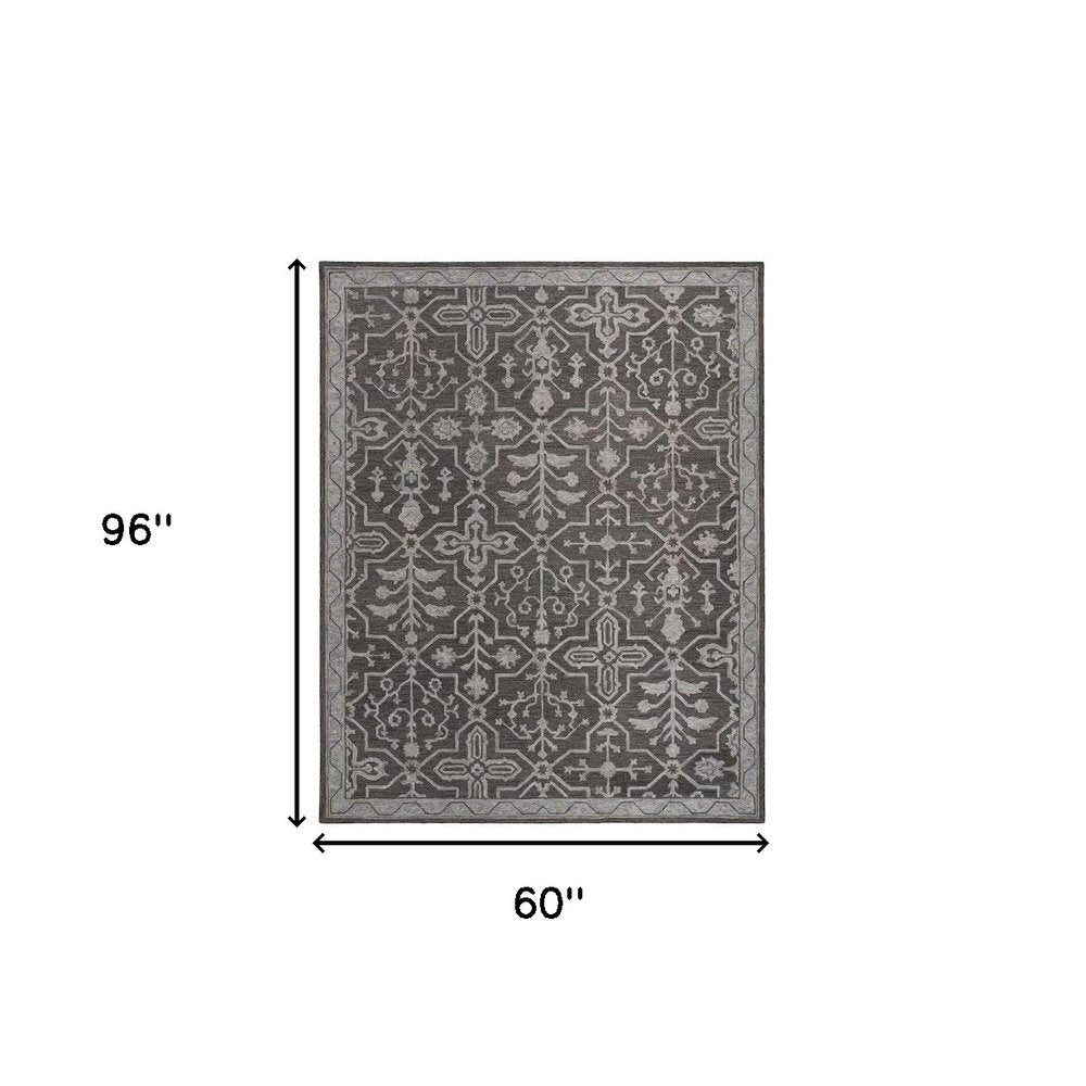 2' X 3' Blue Gray And Charcoal Wool Floral Hand Tufted Area Rug