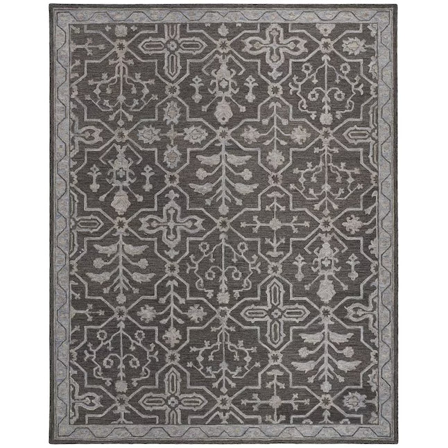 8' X 10' Blue And Gray Wool Floral Tufted Handmade Stain Resistant Area Rug