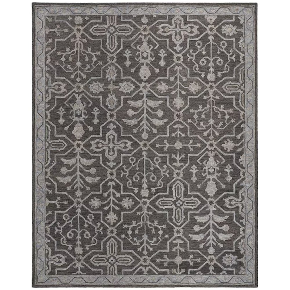 2' X 3' Blue Gray And Charcoal Wool Floral Hand Tufted Area Rug