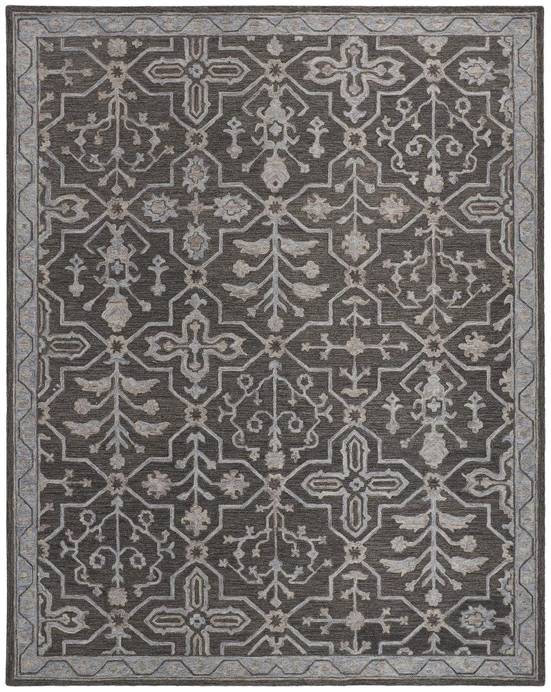 2' X 3' Blue Gray And Charcoal Wool Floral Hand Tufted Area Rug
