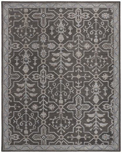 2' X 3' Blue Gray And Charcoal Wool Floral Hand Tufted Area Rug