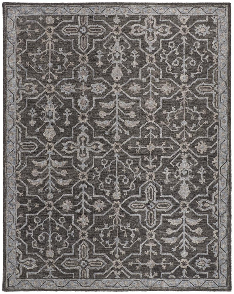 2' X 3' Blue Gray And Charcoal Wool Floral Hand Tufted Area Rug