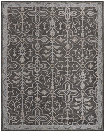 2' X 3' Blue Gray And Charcoal Wool Floral Hand Tufted Area Rug