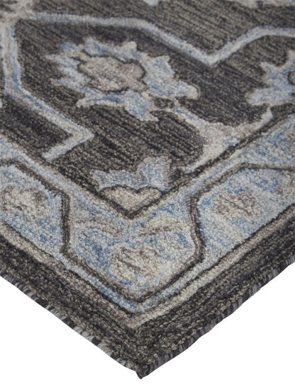 2' X 3' Blue Gray And Charcoal Wool Floral Hand Tufted Area Rug