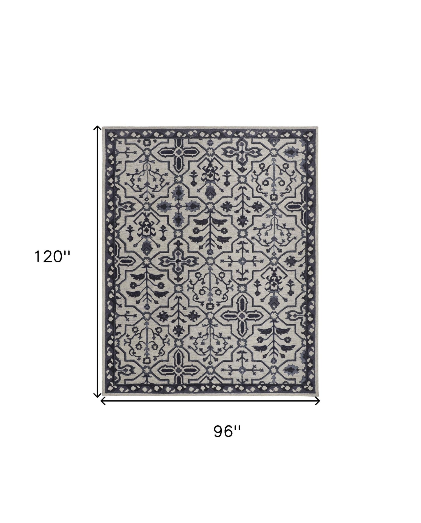 8' X 10' Blue And Gray Wool Floral Tufted Handmade Stain Resistant Area Rug