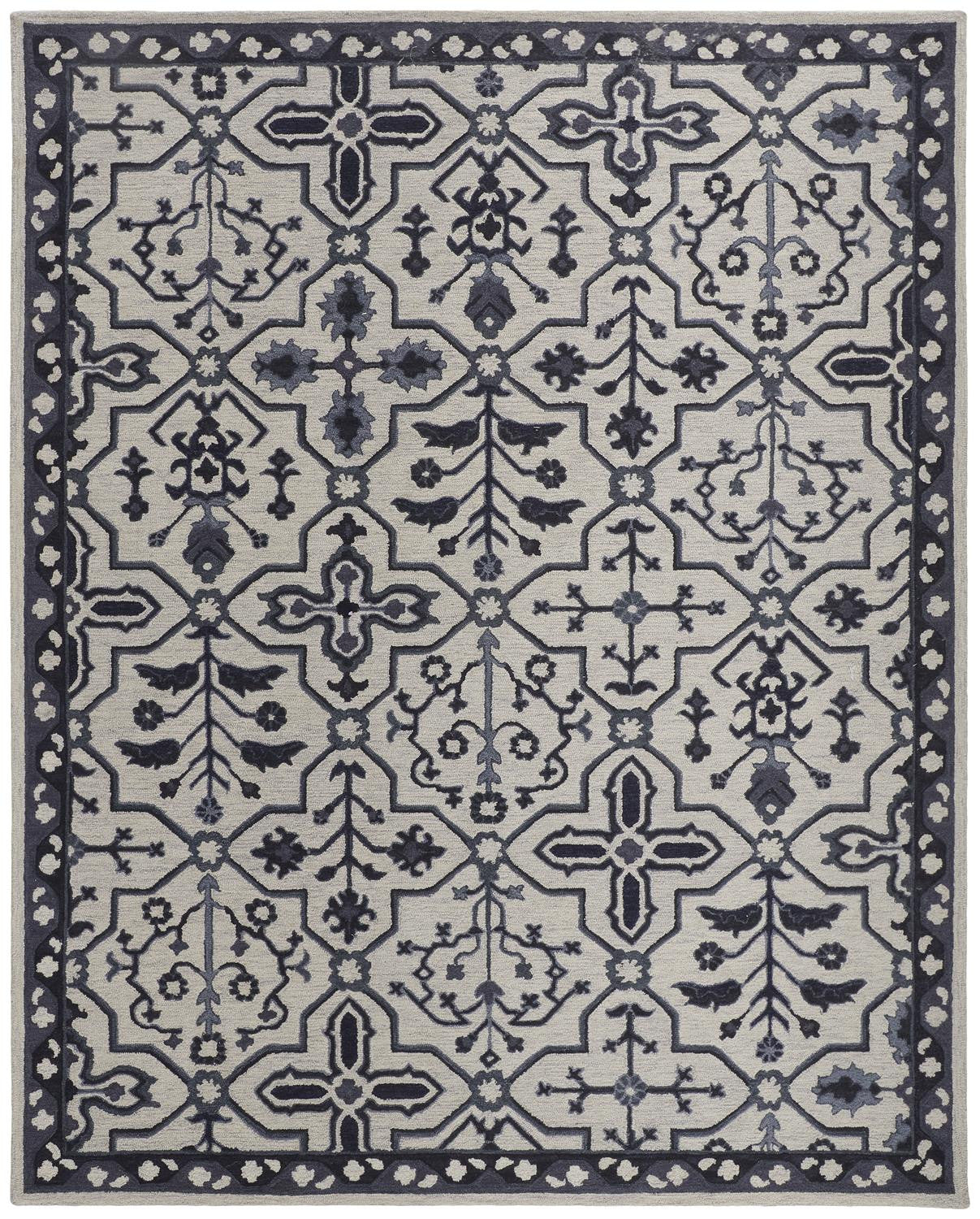 8' X 10' Blue And Gray Wool Floral Tufted Handmade Stain Resistant Area Rug