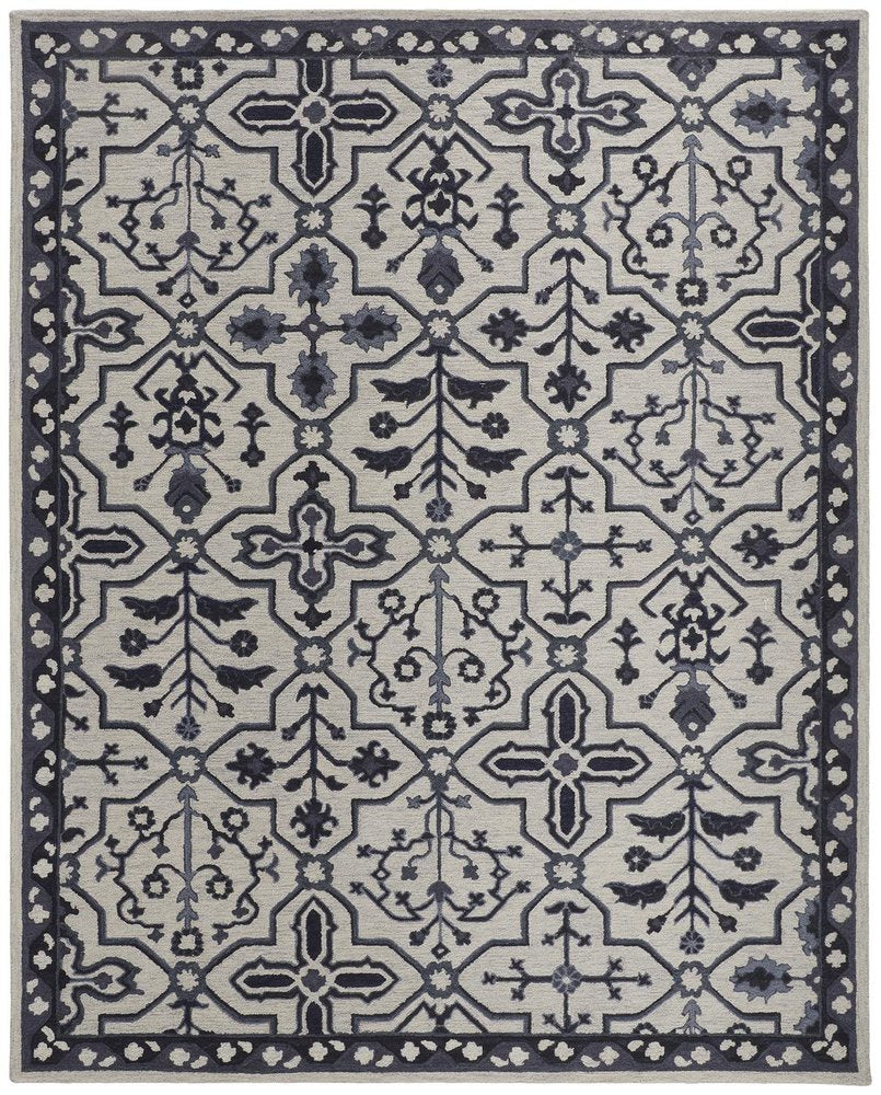 2' X 3' Blue Gray And Charcoal Wool Floral Hand Tufted Area Rug