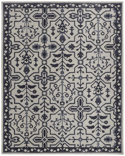 2' X 3' Blue Gray And Charcoal Wool Floral Hand Tufted Area Rug