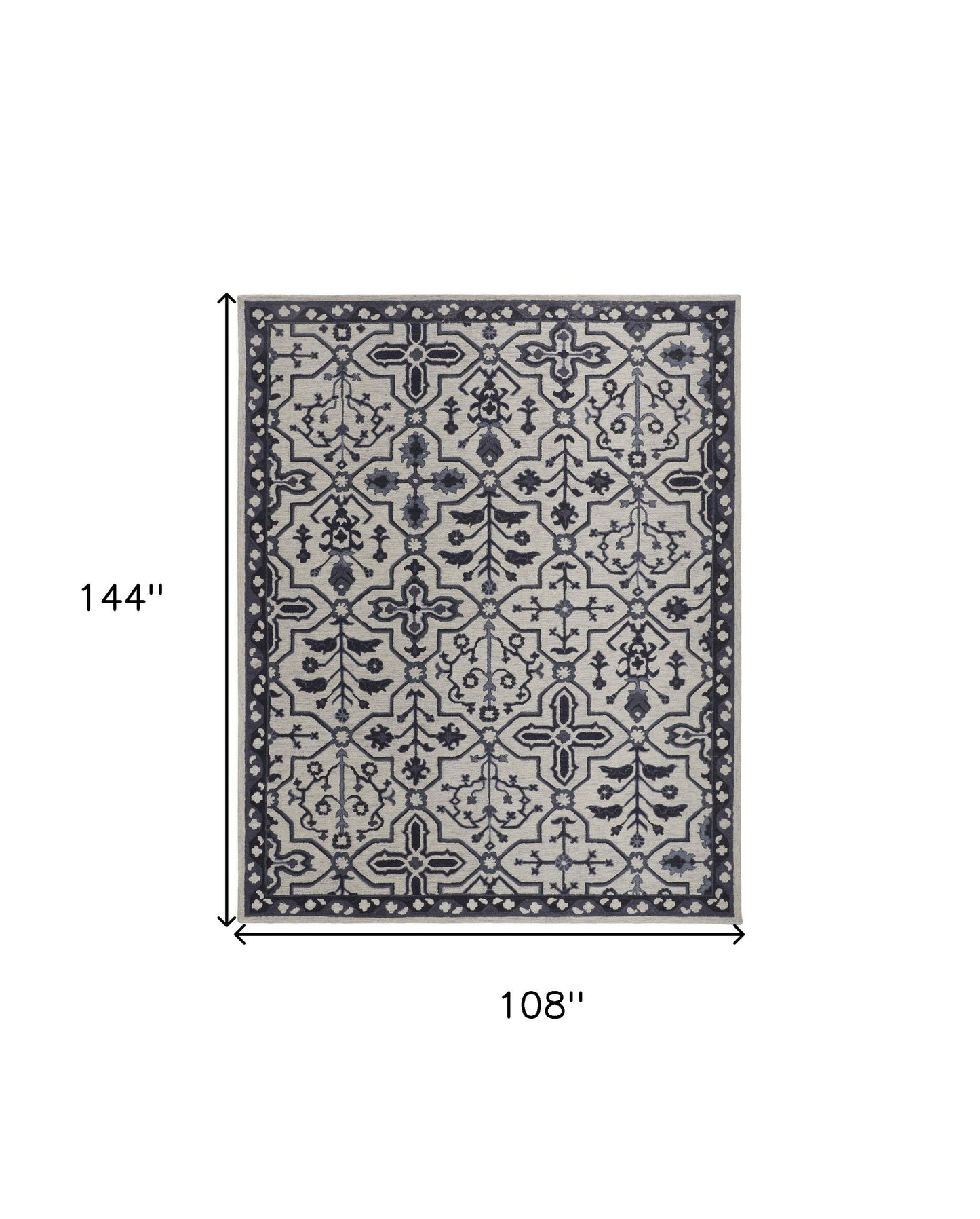 5' X 8' Gray Blue And Ivory Wool Floral Tufted Handmade Stain Resistant Area Rug