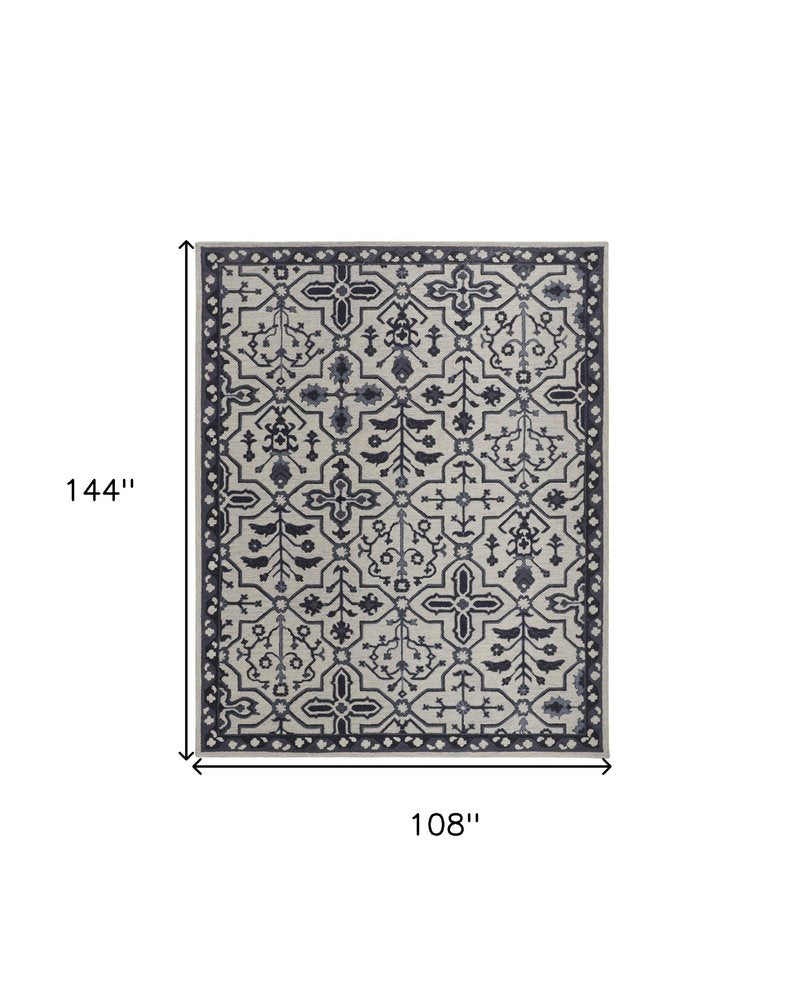 2' X 3' Blue Gray And Charcoal Wool Floral Hand Tufted Area Rug