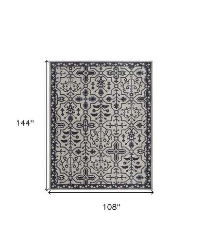 2' X 3' Blue Gray And Charcoal Wool Floral Hand Tufted Area Rug