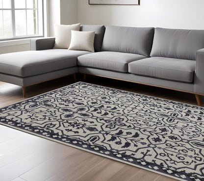 2' X 3' Blue Gray And Charcoal Wool Floral Hand Tufted Area Rug