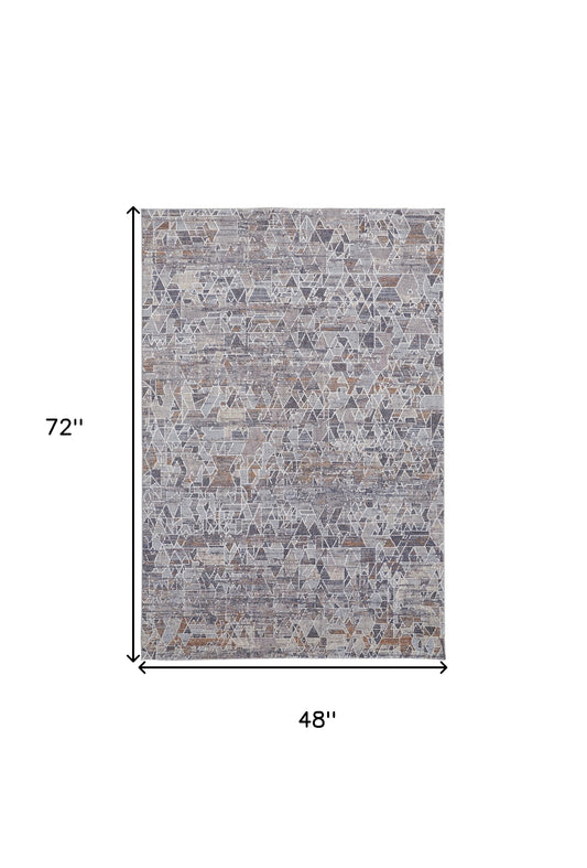 5' X 8' Gray Blue And Orange Abstract Power Loom Distressed Stain Resistant Area Rug