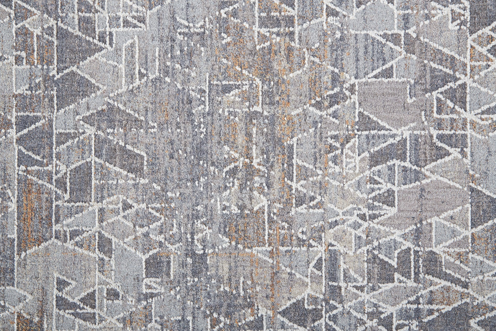 4' X 6' Gray Blue And Orange Abstract Power Loom Distressed Stain Resistant Area Rug