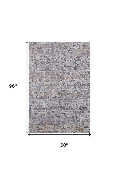 5' X 8' Blue Gray And Orange Abstract Distressed Area Rug