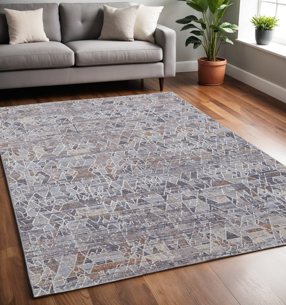 5' X 8' Blue Gray And Orange Abstract Distressed Area Rug
