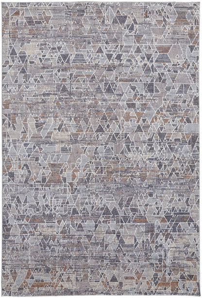 5' X 8' Blue Gray And Orange Abstract Distressed Area Rug