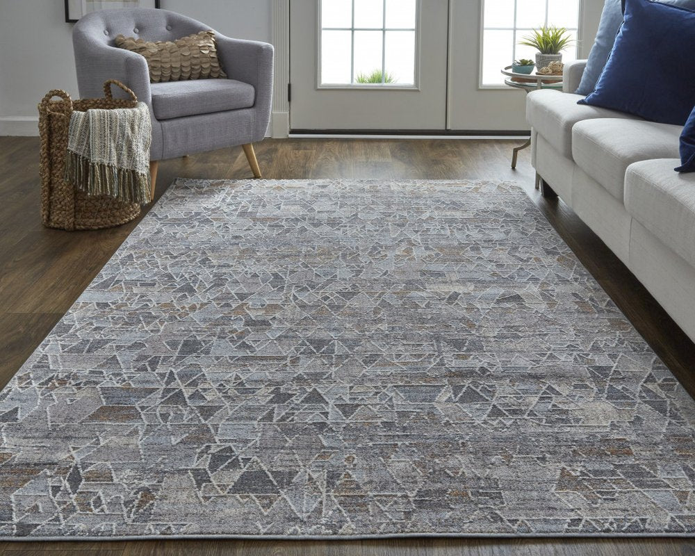 5' X 8' Blue Gray And Orange Abstract Distressed Area Rug