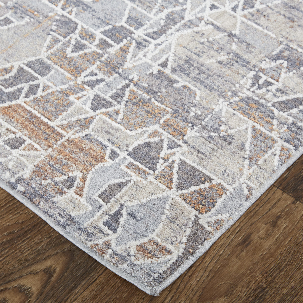 4' X 6' Gray Blue And Orange Abstract Power Loom Distressed Stain Resistant Area Rug