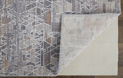 5' X 8' Blue Gray And Orange Abstract Distressed Area Rug