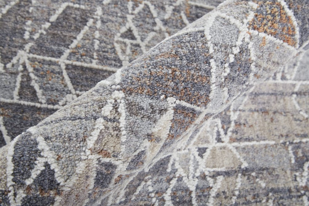 5' X 8' Blue Gray And Orange Abstract Distressed Area Rug