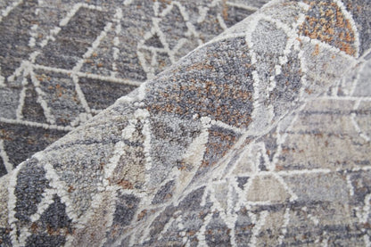 5' X 8' Blue Gray And Orange Abstract Distressed Area Rug