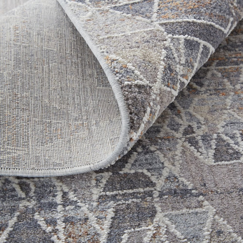 5' X 8' Blue Gray And Orange Abstract Distressed Area Rug