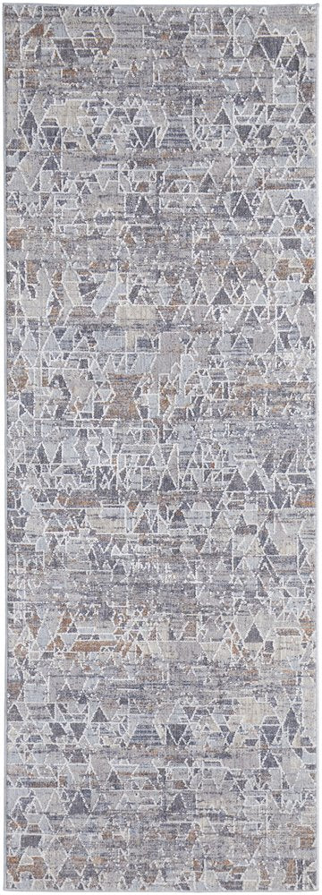5' X 8' Blue Gray And Orange Abstract Distressed Area Rug